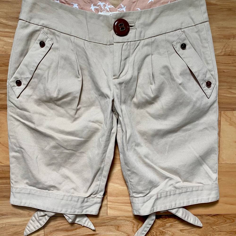 Trovata Pleated Bermuda Shorts with Back Hem Ties